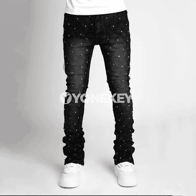Erkekler üçin streçli daşly dar jeans balaklar
