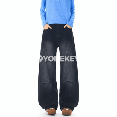 Erkekler üçin giň balak, vintage denim, giň paçaly, gündelik stil