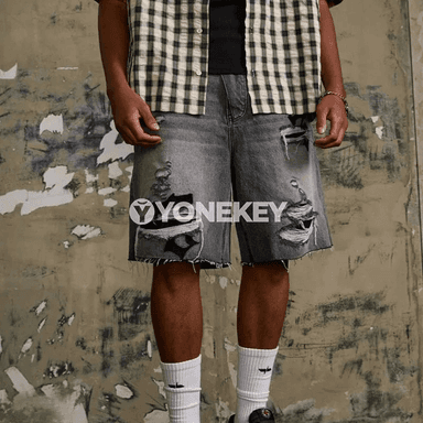 Erkekler üçin retro denim şortik jorts, tomusky giň kesimli
