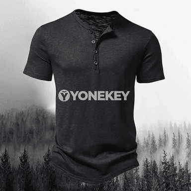 Erkekler üçin ýazky Henley polosy, bir reňkli, gysga ýeňli