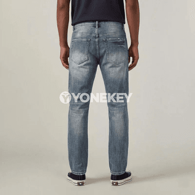 Erkekler üçin ýokary belli giň kesimli rahat jeans jalbar