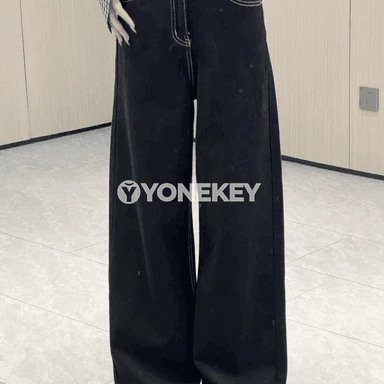 Zenanlar üçin ýokary belli giň göwrümli rahat jeans jalbar