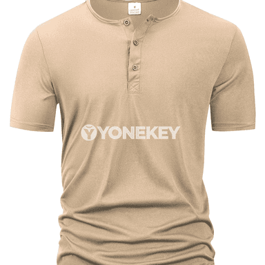 Erkekler üçin ýazky henley boýun futbolka, gysga ýeňli