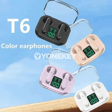 TWS T6 simsiz Bluetooth naýşnikler, LED görkeziji, mikrofonly