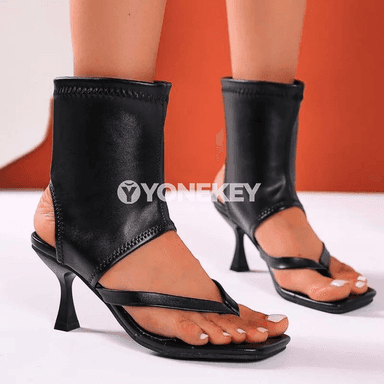 Zenanlar üçin ýokary ökjeli stiletto sandallar, inçe burunly