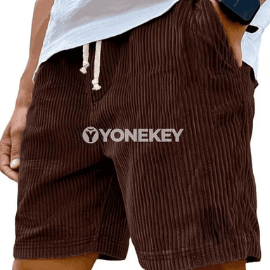 Erkekler üçin velur görnüşli ýeňil şorty, tomusky rahat model