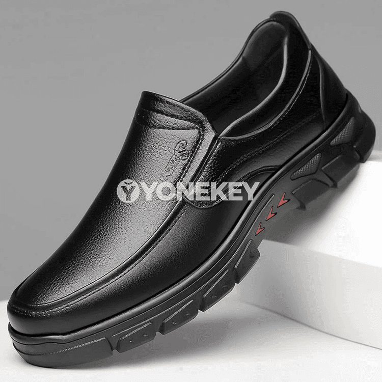 Erkekler üçin gara klassik deri loafers köwüşler, rahat ýöriş üçin