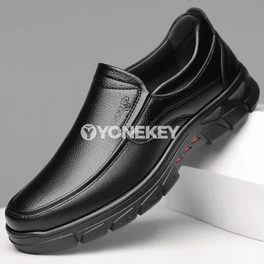 Erkekler üçin gara klassik deri loafers köwüşler, rahat ýöriş üçin
