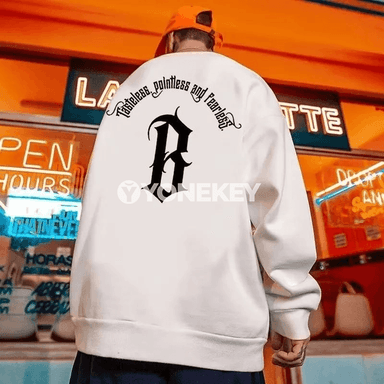 Erkekler üçin giň kesimli B ýazgyly ýyly sweatshirt, M-8XL