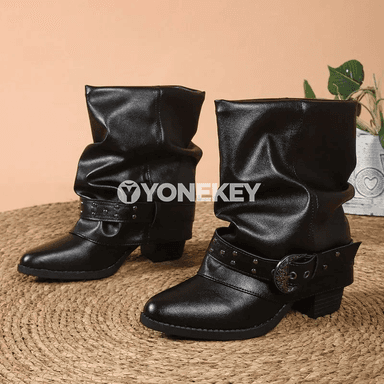 Aýal-gyzlar üçin blok ökjelі, zipli, ýarym baldyk western booties