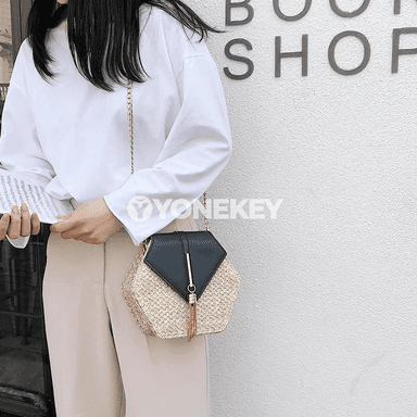 Aýallar üçin hexagon boho otly sumka, elde dokalan tomus modeli