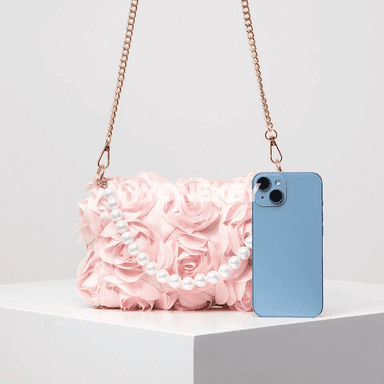 Zenanlar üçin perli we gülli elegant party sumka, crossbody model
