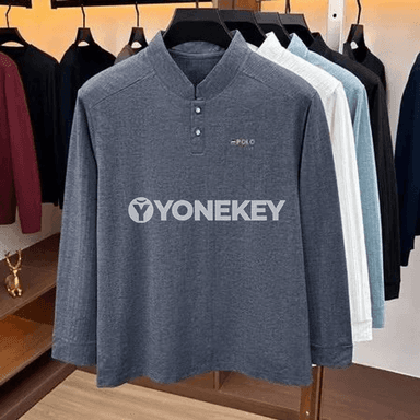 Erkekler üçin uzyn ýeňli regular fit polo köýnek, ofis we gündelik geýim