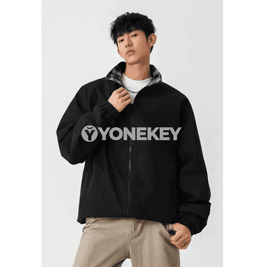 Erkekler üçin reňkli ýakaly zipperli güýz jaket