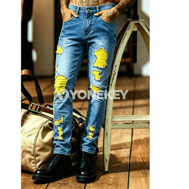 Erkekler üçin slim fit denim jinsiler, gündelik şäher stili