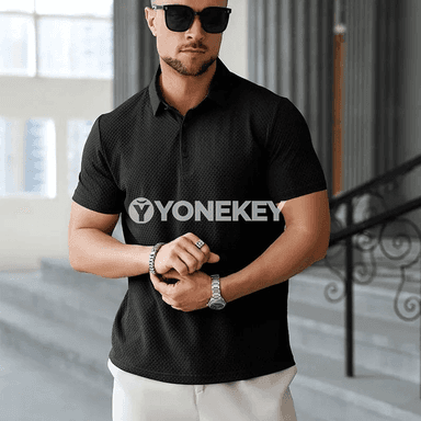 Erkekler üçin ýeňil, dem alýan polo futbolka, ýaz-tomus üçin