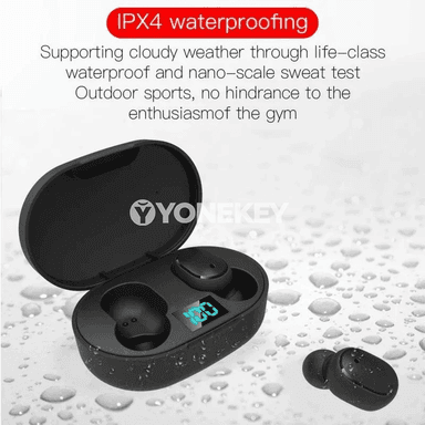 E6S Air Pro simsiz Bluetooth nauşnikler, LED displeý, mikrofonly