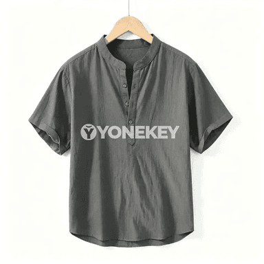 Erkekler üçin gysga ýeňli ýönekeý ýazky köýnek, rahat boýunly