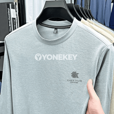 Erkekler üçin aýlaw boýun ýeňil sweatshirt, ýazgyly gündelik uzyn ýeňli