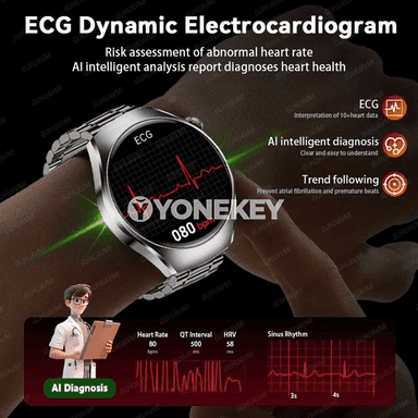 GUHUAVMI akylly sagat 1.47" AMOLED, ECG+PPG, basyş ölçegi