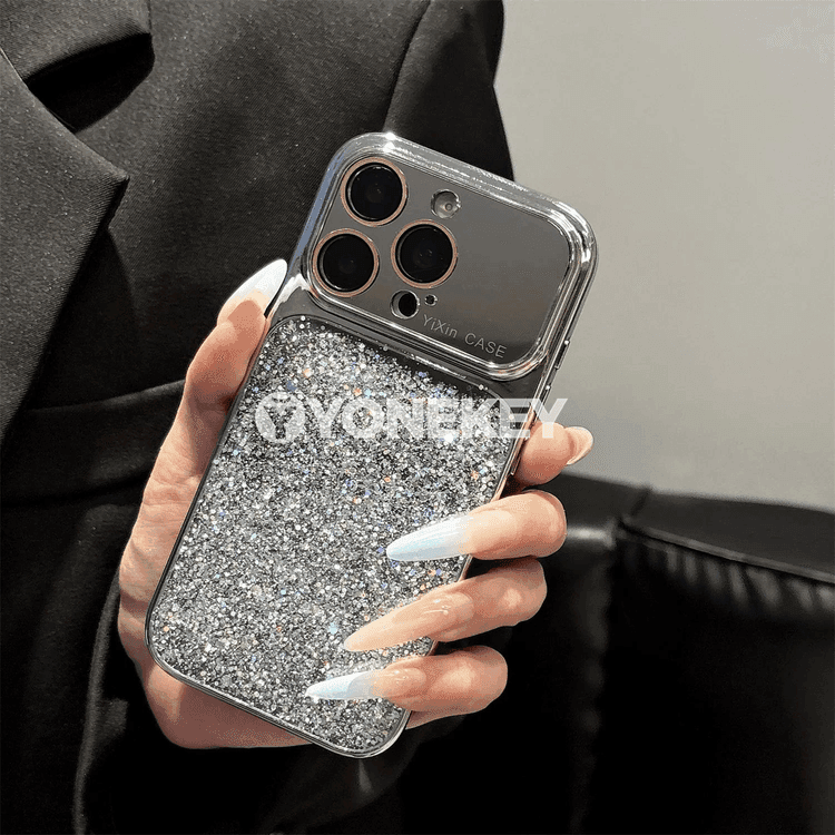iPhone 13–17 Pro Max üçin parlaýan metal görnüşli goraýjy gapak