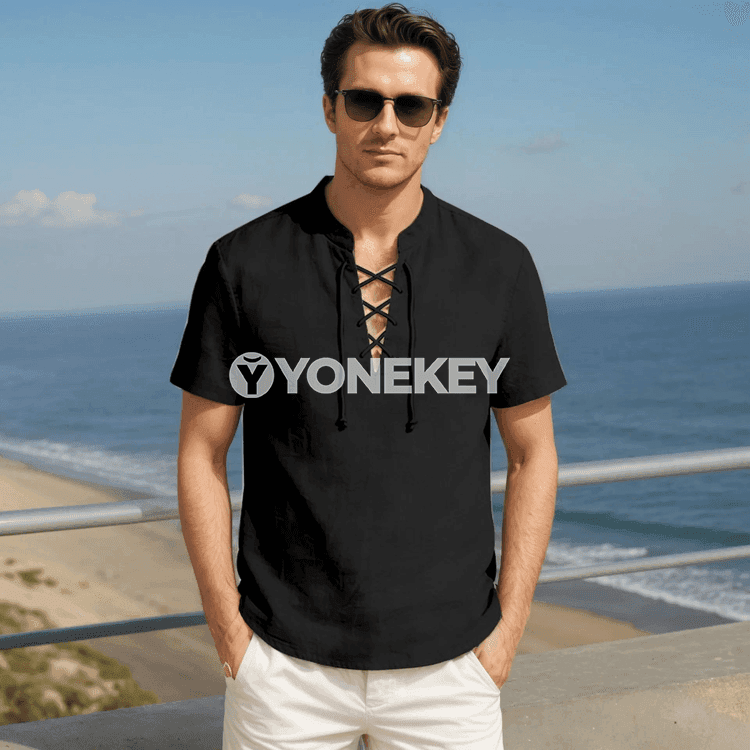 Erkekler üçin vintage gysga ýeňli çaply futbolka, ýazgyly rahat top