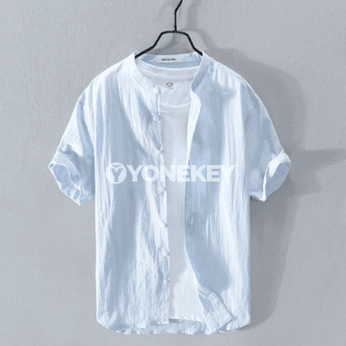 Erkekleriň zygyr-pambyk ýeňil tomus köýnegi, retro stil
