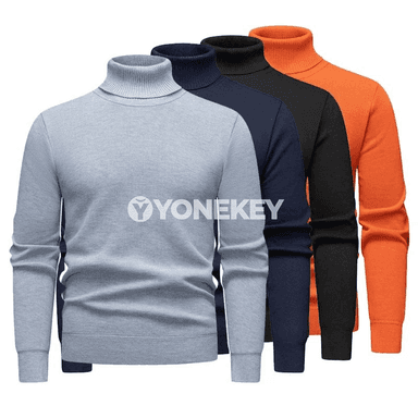 Erkekler üçin ýyly trikotaž golfikli switer, slim fit