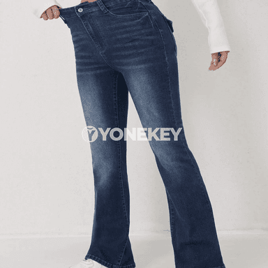 Zenanlar üçin ýokary belli dar kesimli gündelik denim jyns jalbar