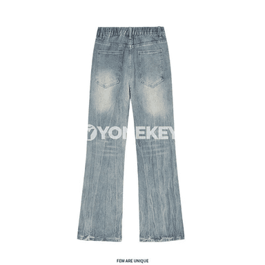 Erkekler üçin giň paýyşly jins balak, ýokary belli, retro stil