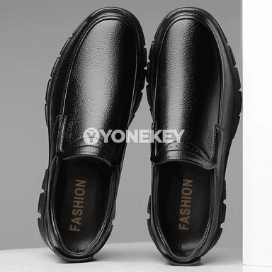 Erkekler üçin gara klassik deri loafers köwüşler, rahat ýöriş üçin