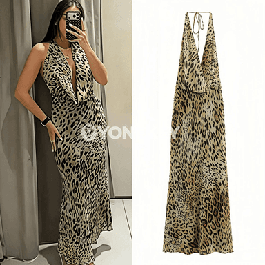 Zenanlar üçin halter leopard köýnek, tomusky uzyn ýeňsiz