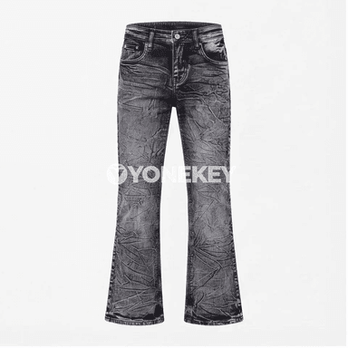Erkekler üçin ýokary belli ýyrtyk streç jeans balak