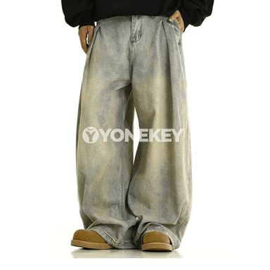 Wintage giň erkek jinsiler, rahat düşýän baggy denim balaklar