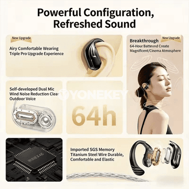Lenovo simsiz earhook nauşnikler, Bluetooth 5.3, LED ekranly, sport üçin