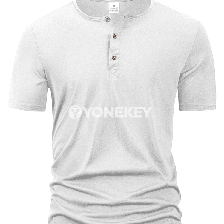 Erkekler üçin ýazky henley boýun futbolka, gysga ýeňli