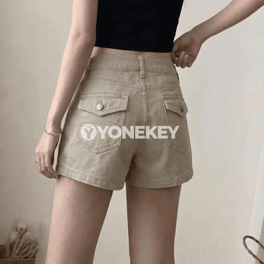 Zenanlar üçin ýokary belli giň kesimli gysga denim şortik