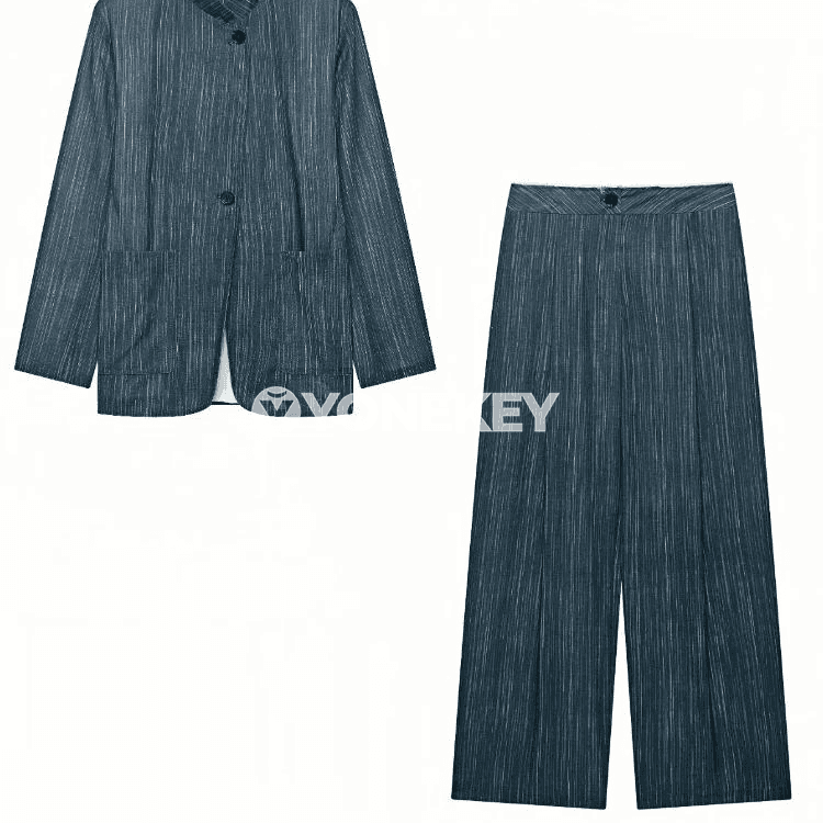 Zenanlar üçin zolakly blazer we giň balakly 2 bölek kostýum