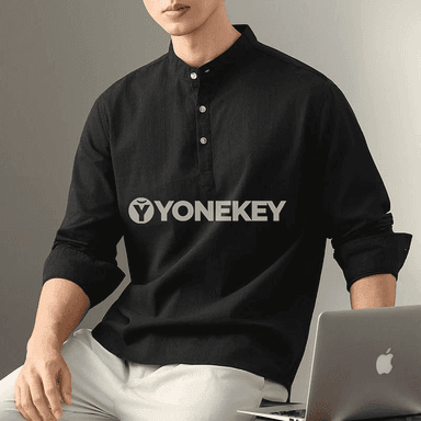 Erkekler üçin klassiki Henley boýun köýnek, ýeňli uzyn ýeňli