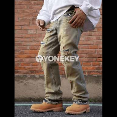 Erkekler üçin baggy vintage jynsy balaklar, giň kesim
