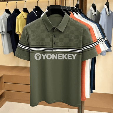 Erkekler üçin ýeňil, dem alýan polo futbolka — tomuslyk işjeň stil