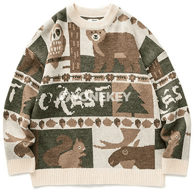 Erkekler üçin vintage ýyly örme switer, ayy nagyşly