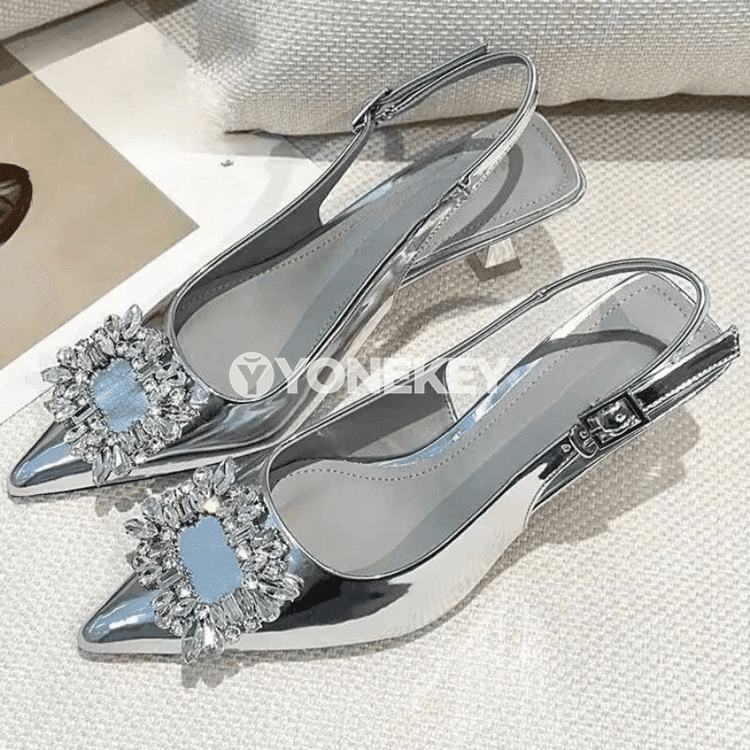 Aýal-gyzlar üçin uçly burnly rhinestone bezegli beýik ökçeli aýakgap