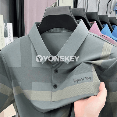 Erkekler üçin ýazky polotka, geometriýa çyzykly, ýeňil we howa geçiriji