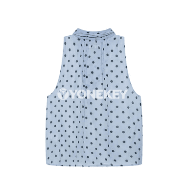 Zenanlar üçin tomusky polka nokatly ýeňsiz topik, daşy lenta bezegli