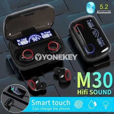 M30 TWS simsiz Bluetooth nauşnik, suw geçirmeýän, sport üçin