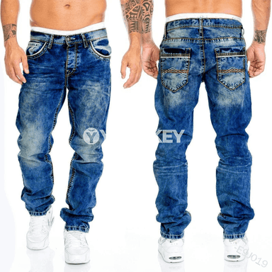 Erkekler üçin dar kesimli, elastik denim jyns balak, gök-çal