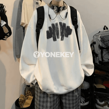 Erkekler üçin giň biçimli güýz switeri, graffiti çaply ýyly model