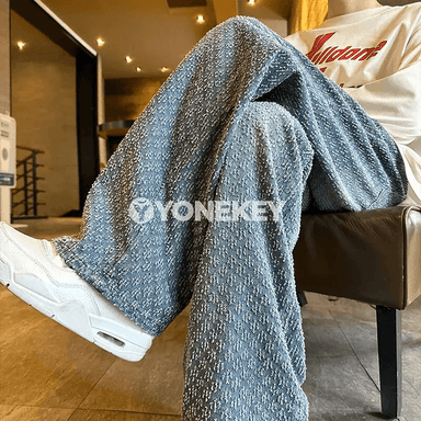 Erkekler üçin giň kesimli ýuwulan denim balak, güýz täze görnüş