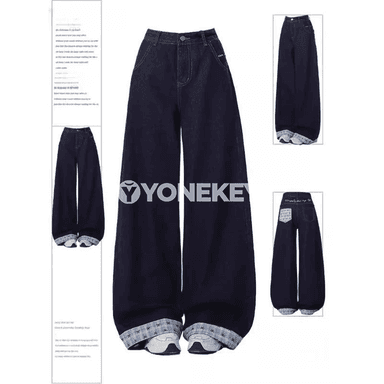 Zenanlar üçin giň balakly ýokary belli denim jinsy balak